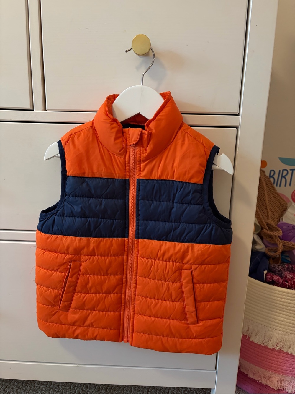 Janie and Jack Boys 3-4 Orange Navy Puffer Vest Fall Winter Preppy